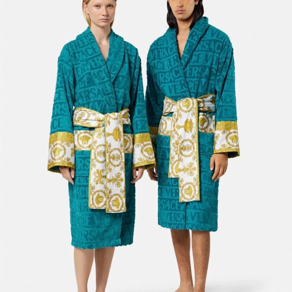 Versace Turquoise/Green and Gold Patterned Robe Unisex ๐ฏ Authentic XXL - Picture 3 of 7